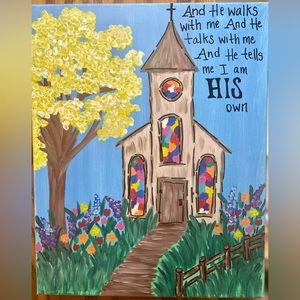 Original acrylic canvas painting.  16x20. Church painting with I am HIS own.